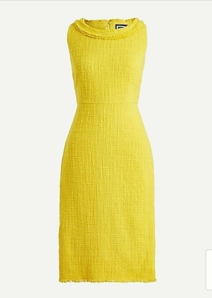 J Crew  Yellow Sheath Dress In Texture Fringed Tweed